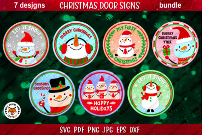Christmas Round Sign Bundle SVG, Snowman Door Sign