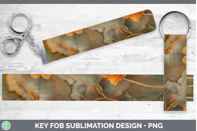 Marigold Key Fob 3D Agate Flowers Sublimation Wristlet Desig