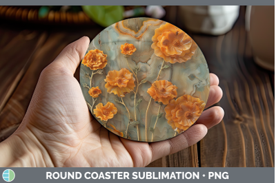 Marigold Round Coaster 3D Agate Flowers Sublimation Coaster