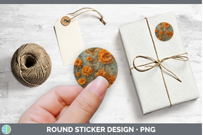 3D Agate Flowers Marigold Stickers | Round Labels Designs