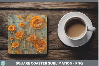 Marigold Square Coaster 3D Agate Flowers Sublimation Drink M