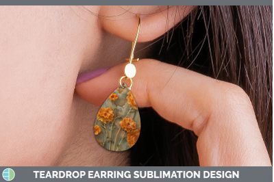 Marigold Teardrop Earrings 3D Agate Flowers Sublimation Earr