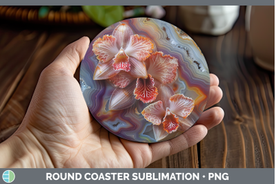 Orchid Round Coaster 3D Agate Flowers Sublimation Coaster De