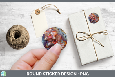 3D Agate Flowers Orchid Stickers | Round Labels Designs