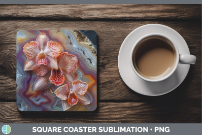 Orchid Square Coaster 3D Agate Flowers Sublimation Drink Mat