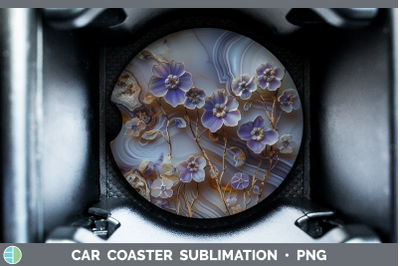 Periwinkle Car Coaster 3D Agate Flowers Sublimation Drink Ma