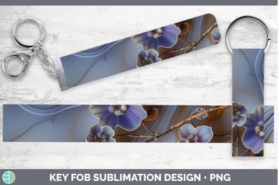 Periwinkle Key Fob 3D Agate Flowers Sublimation Wristlet Des