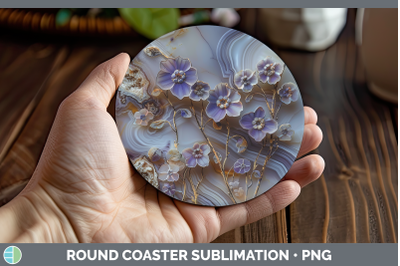 Periwinkle Round Coaster 3D Agate Flowers Sublimation Coaste