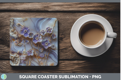 Periwinkle Square Coaster 3D Agate Flowers Sublimation Drink