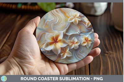Plumeria Round Coaster 3D Agate Flowers Sublimation Coaster