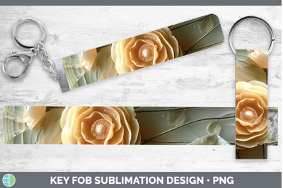 Ranunculus Key Fob 3D Agate Flowers Sublimation Wristlet Des