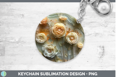 Ranunculus Keychain 3D Agate Flowers Sublimation Keyring Des