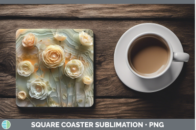 Ranunculus Square Coaster 3D Agate Flowers Sublimation Drink