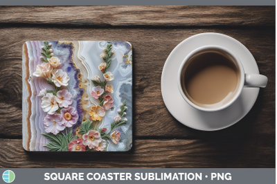 Snapdragon Square Coaster 3D Agate Flowers Sublimation Drink