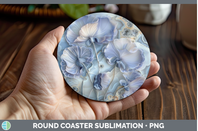 Sweet Pea Round Coaster 3D Agate Flowers Sublimation Coaster