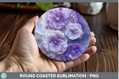 Violet Round Coaster 3D Agate Flowers Sublimation Coaster De