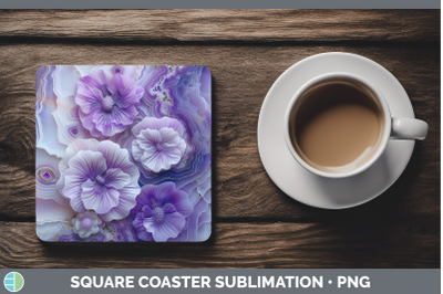 Violet Square Coaster 3D Agate Flowers Sublimation Drink Mat