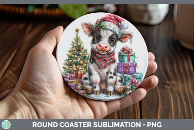 Cow Round Coaster Farm Christmas Santa Sublimation Coaster D