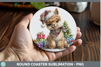 LLama Round Coaster Farm Christmas Santa Sublimation Coaster