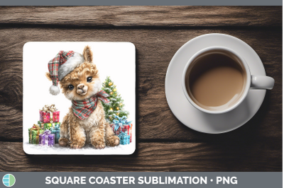 LLama Square Coaster Farm Christmas Santa Sublimation Drink