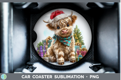 Highland Cow Car Coaster Farm Christmas Santa Sublimation Dr