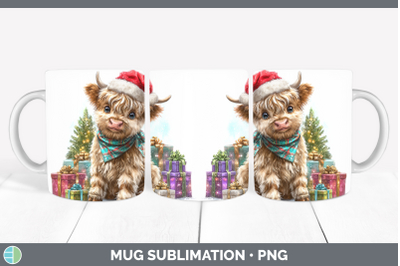 Highland Cow Mug Wrap Farm Christmas Santa Sublimation Coffe