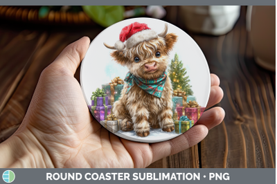 Highland Cow Round Coaster Farm Christmas Santa Sublimation