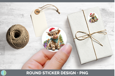 Farm Christmas Santa Highland Cow Stickers | Round Labels De