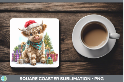Highland Cow Square Coaster Farm Christmas Santa Sublimation