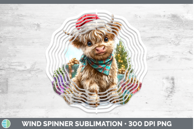 Highland Cow Wind Spinner Farm Christmas Santa Sublimation S
