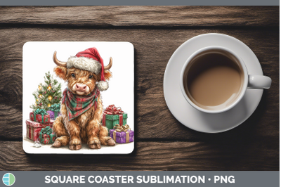 Bull Square Coaster Farm Christmas Santa Sublimation Drink M