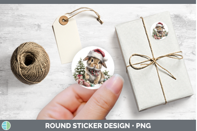 Farm Christmas Santa Bunny Stickers | Round Labels Designs