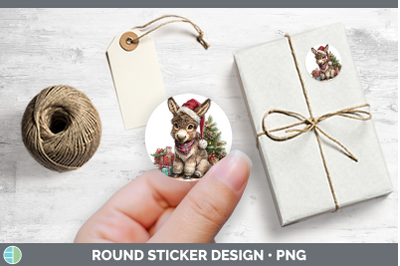 Farm Christmas Santa Donkey Stickers | Round Labels Designs