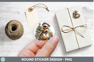 Farm Christmas Santa Duck Stickers | Round Labels Designs