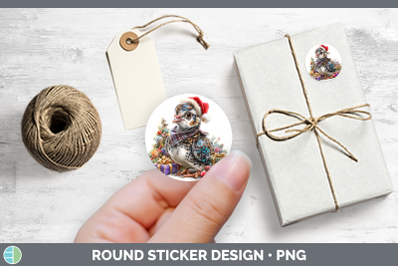 Farm Christmas Santa Guinea Hen Stickers | Round Labels Desi