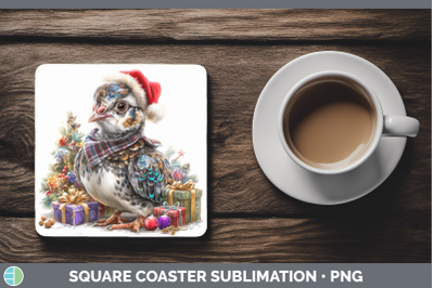 Guinea Hen Square Coaster Farm Christmas Santa Sublimation D