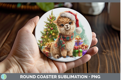 Alpaca Round Coaster Farm Christmas Santa Sublimation Coaste