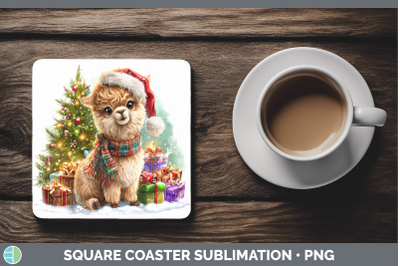 Alpaca Square Coaster Farm Christmas Santa Sublimation Drink