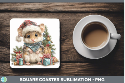 Mouse Square Coaster Farm Christmas Santa Sublimation Drink
