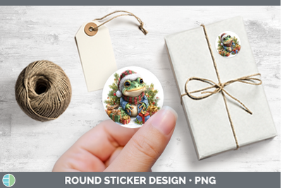 Farm Christmas Santa Bullfrog Stickers | Round Labels Design