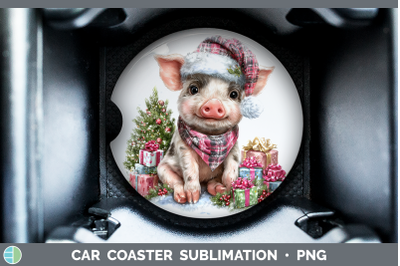 Pig Car Coaster Farm Christmas Santa Sublimation Drink Mat D