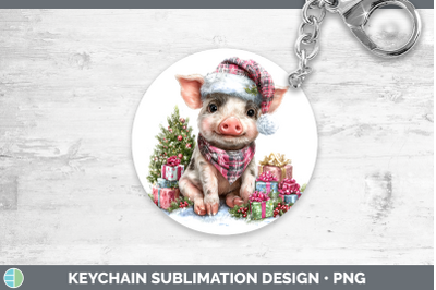 Pig Keychain Farm Christmas Santa Sublimation Keyring Design