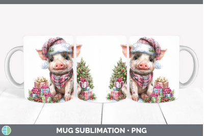Pig Mug Wrap Farm Christmas Santa Sublimation Coffee Cup Des