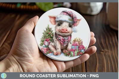 Pig Round Coaster Farm Christmas Santa Sublimation Coaster D