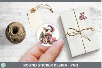 Farm Christmas Santa Pig Stickers | Round Labels Designs