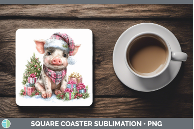 Pig Square Coaster Farm Christmas Santa Sublimation Drink Ma