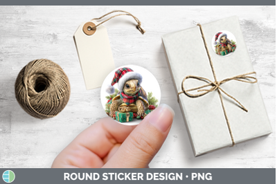 Farm Christmas Santa Tortoise Stickers | Round Labels Design