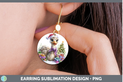Ostrich Round Earrings Farm Christmas Santa Sublimation Earr
