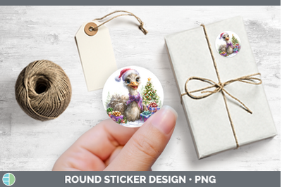 Farm Christmas Santa Ostrich Stickers | Round Labels Designs