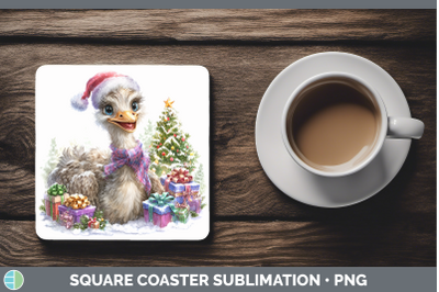 Ostrich Square Coaster Farm Christmas Santa Sublimation Drin